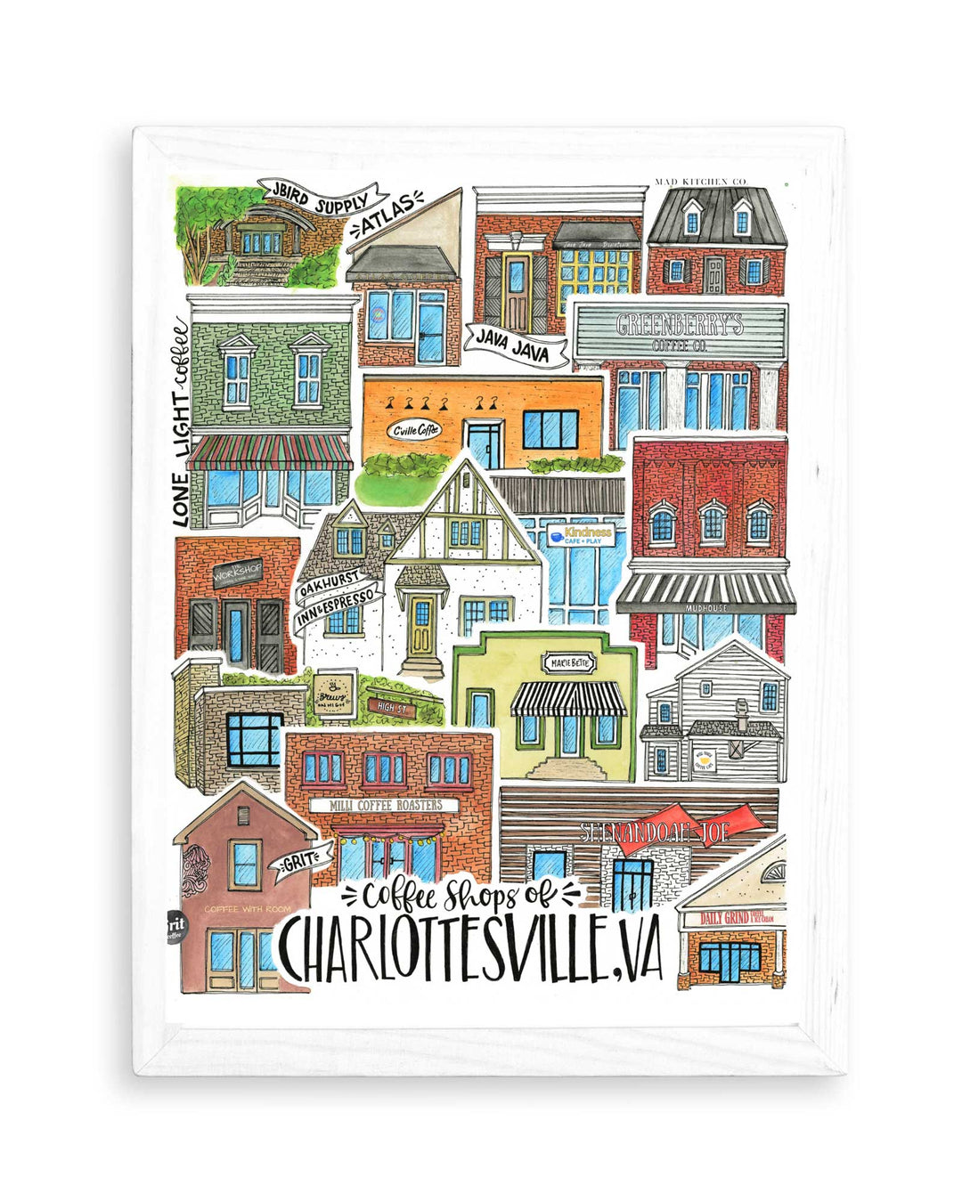 Coffee Shops of Charlottesville - Prints Print Mad Kitchen Co.