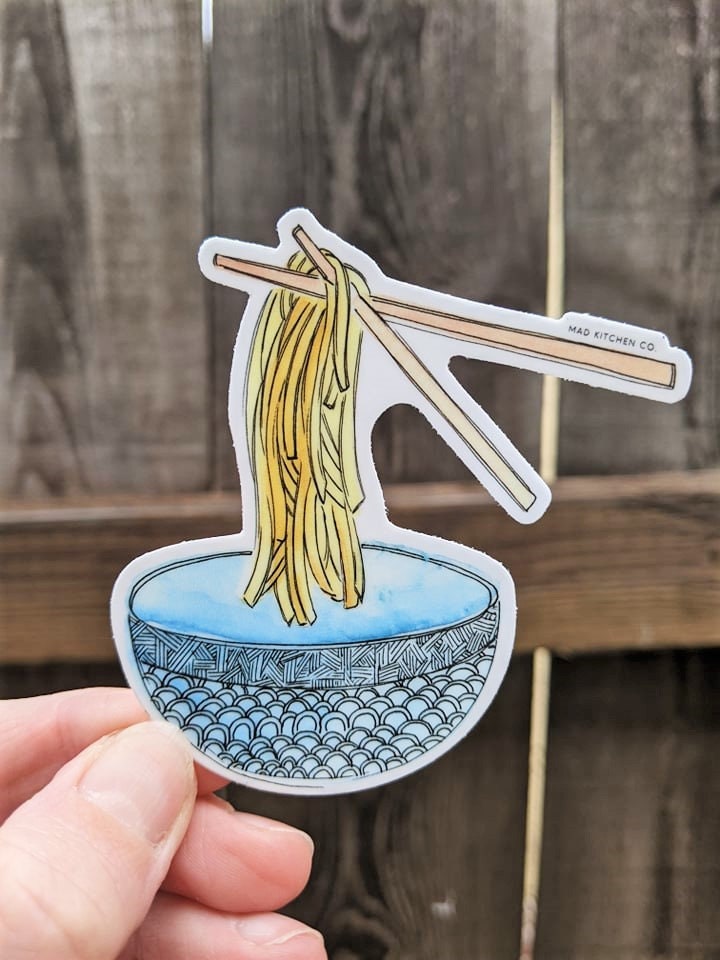 Ramen Noodles Sticker | Vinyl Waterproof Scratchproof Foodie Watercolors Illustration Japanese Kitchen Art Gift Laptop Water Bottle Virginia Mad Kitchen Co.