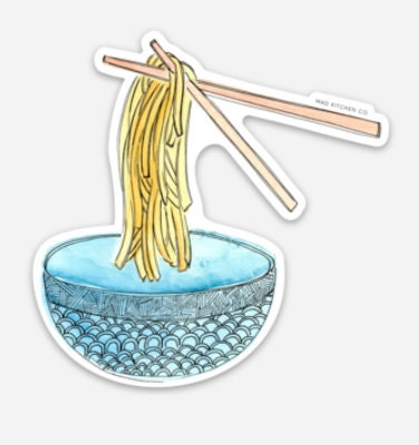 Ramen Noodles Sticker | Vinyl Waterproof Scratchproof Foodie Watercolors Illustration Japanese Kitchen Art Gift Laptop Water Bottle Virginia Mad Kitchen Co.