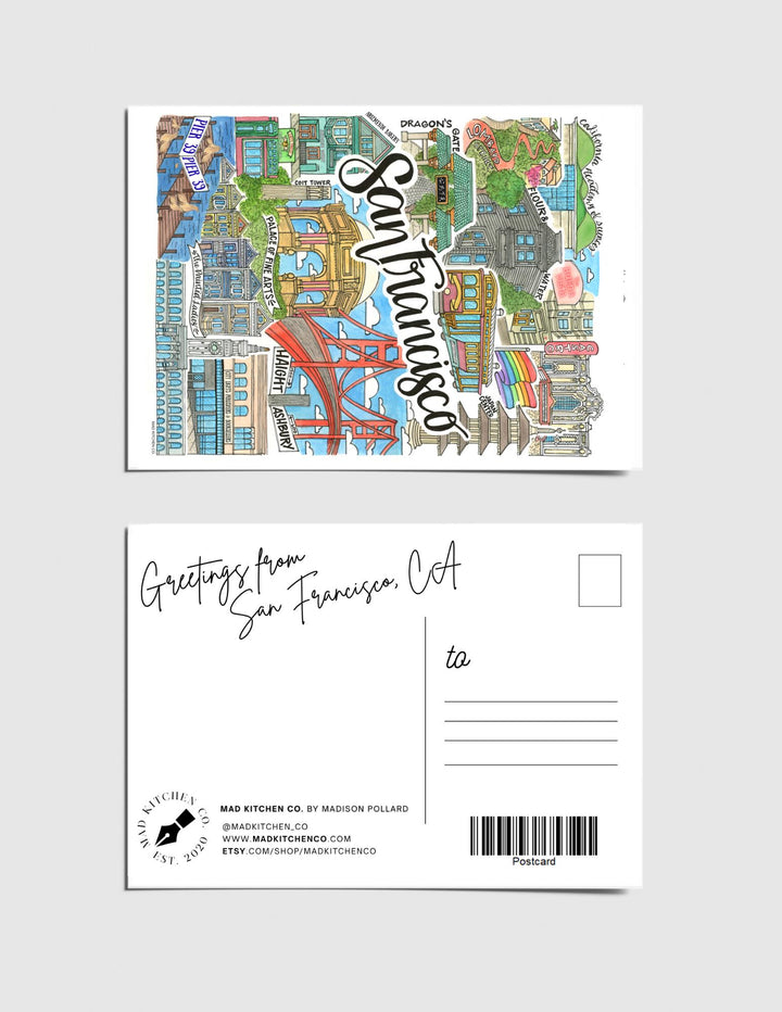 San Francisco Art Print + Postcard | The Castro The Mission Haight Ashbury Northshore, Knob Hill, Golden Gate, Chinatown, Pier39, Marina Dis