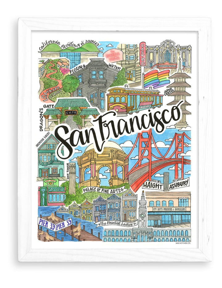 San Francisco Art Print + Postcard | The Castro The Mission Haight Ashbury Northshore, Knob Hill, Golden Gate, Chinatown, Pier39, Marina Dis
